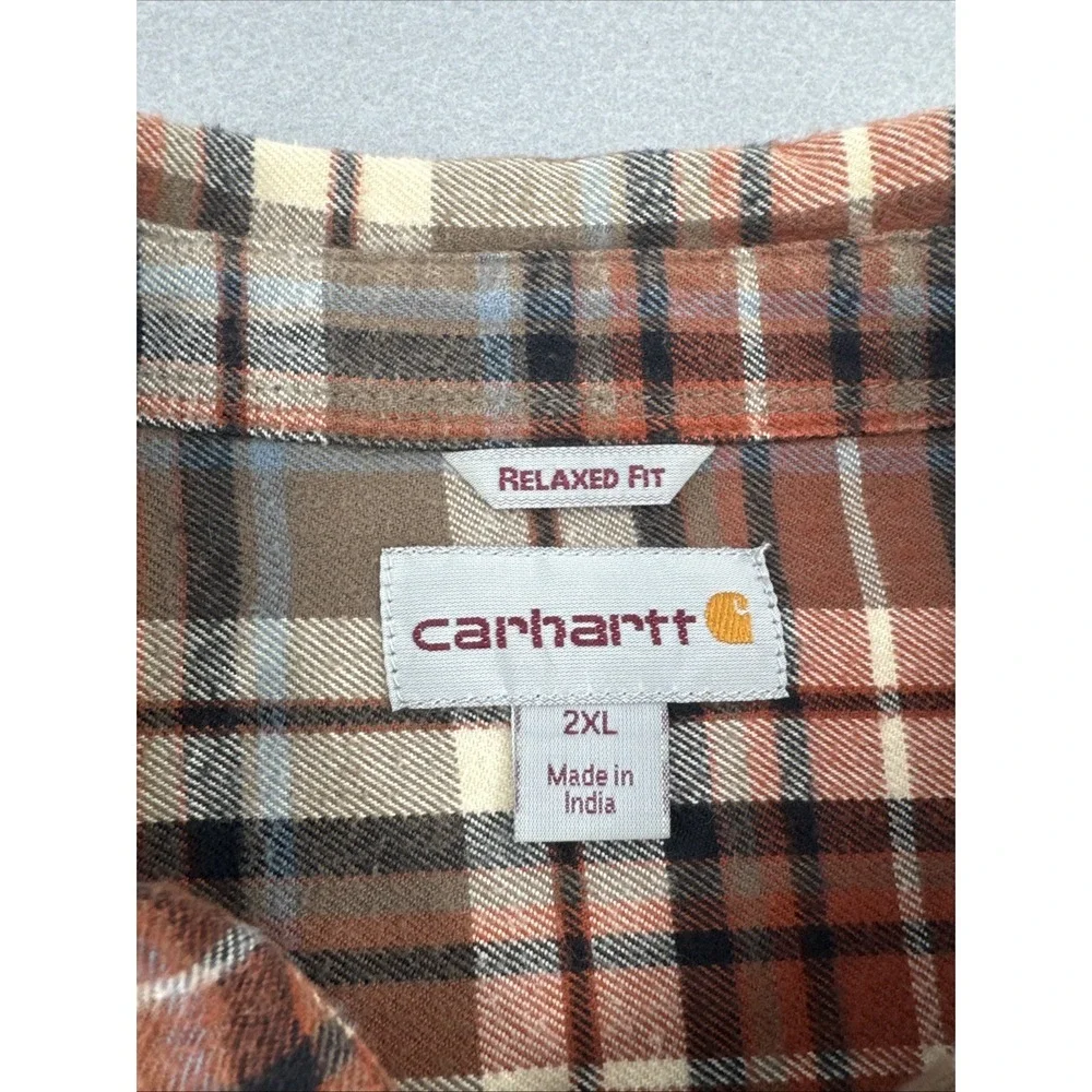 Carhartt Trumbull Long Sleeve Button Down Flannel Mens 2XL Orange Plaid Workwear